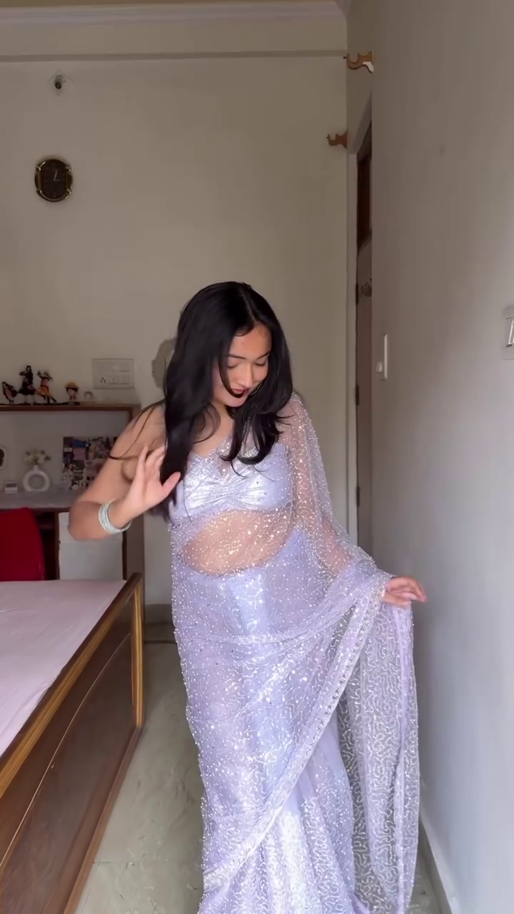 Lavender Sparkle Designer Net Saree
