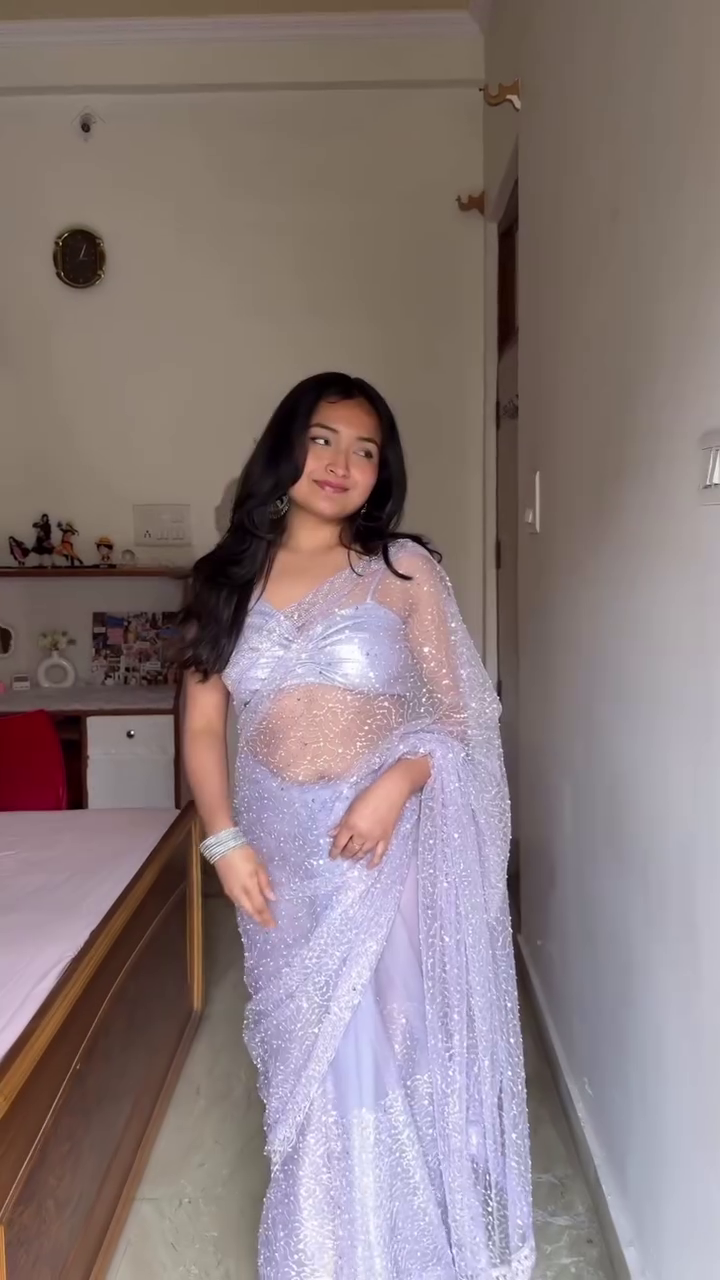 Lavender Sparkle Designer Net Saree