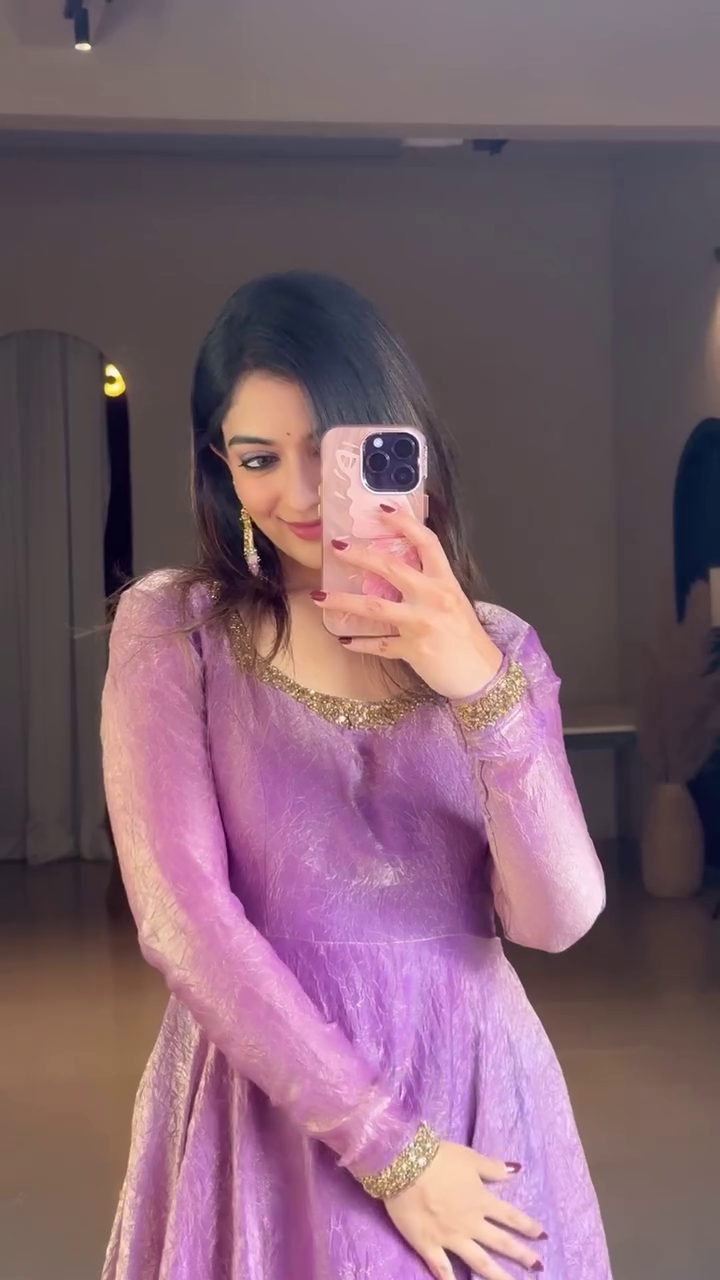 Royal Orchid Silk Blend Anarkali Suit with Dupatta