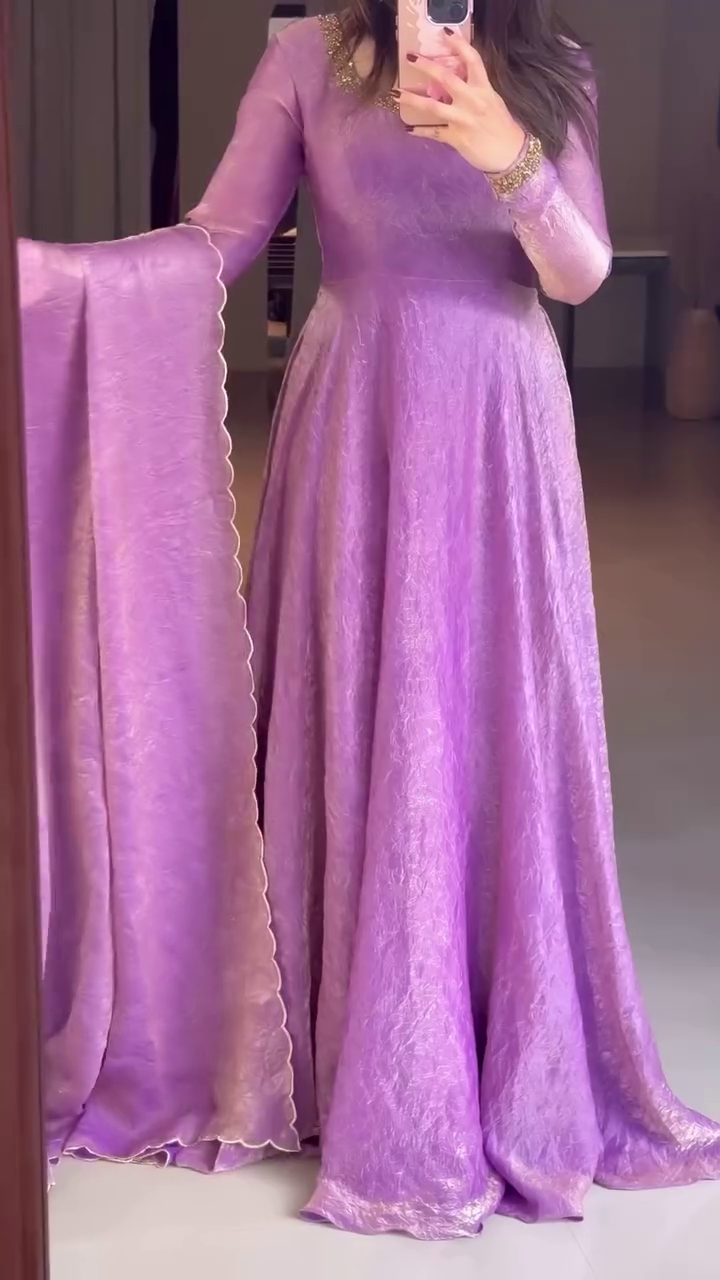 Royal Orchid Silk Blend Anarkali Suit with Dupatta