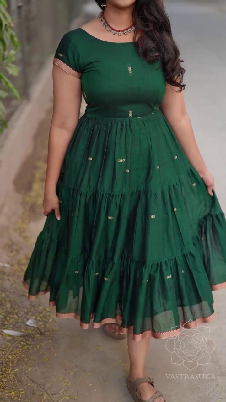 Emerald Green Colour Tiered Anarkali Dress