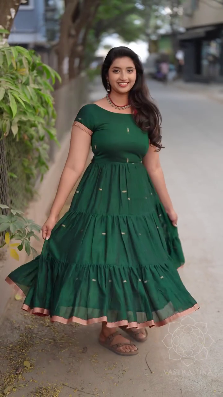 Emerald Green Colour Tiered Anarkali Dress