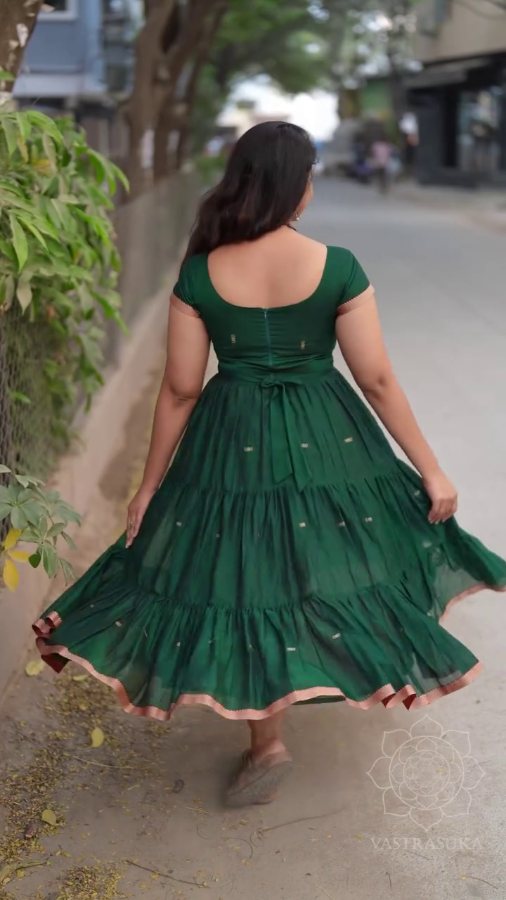 Emerald Green Colour Tiered Anarkali Dress