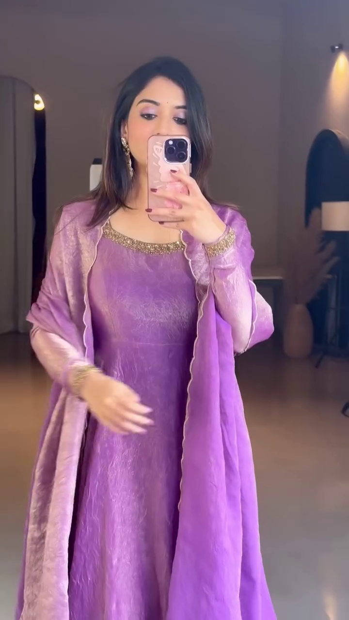 Royal Orchid Silk Blend Anarkali Suit with Dupatta