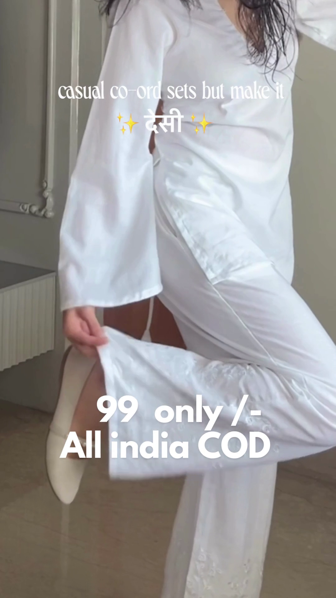 White Ethnic Co-Ord Set with Bell Sleeves
