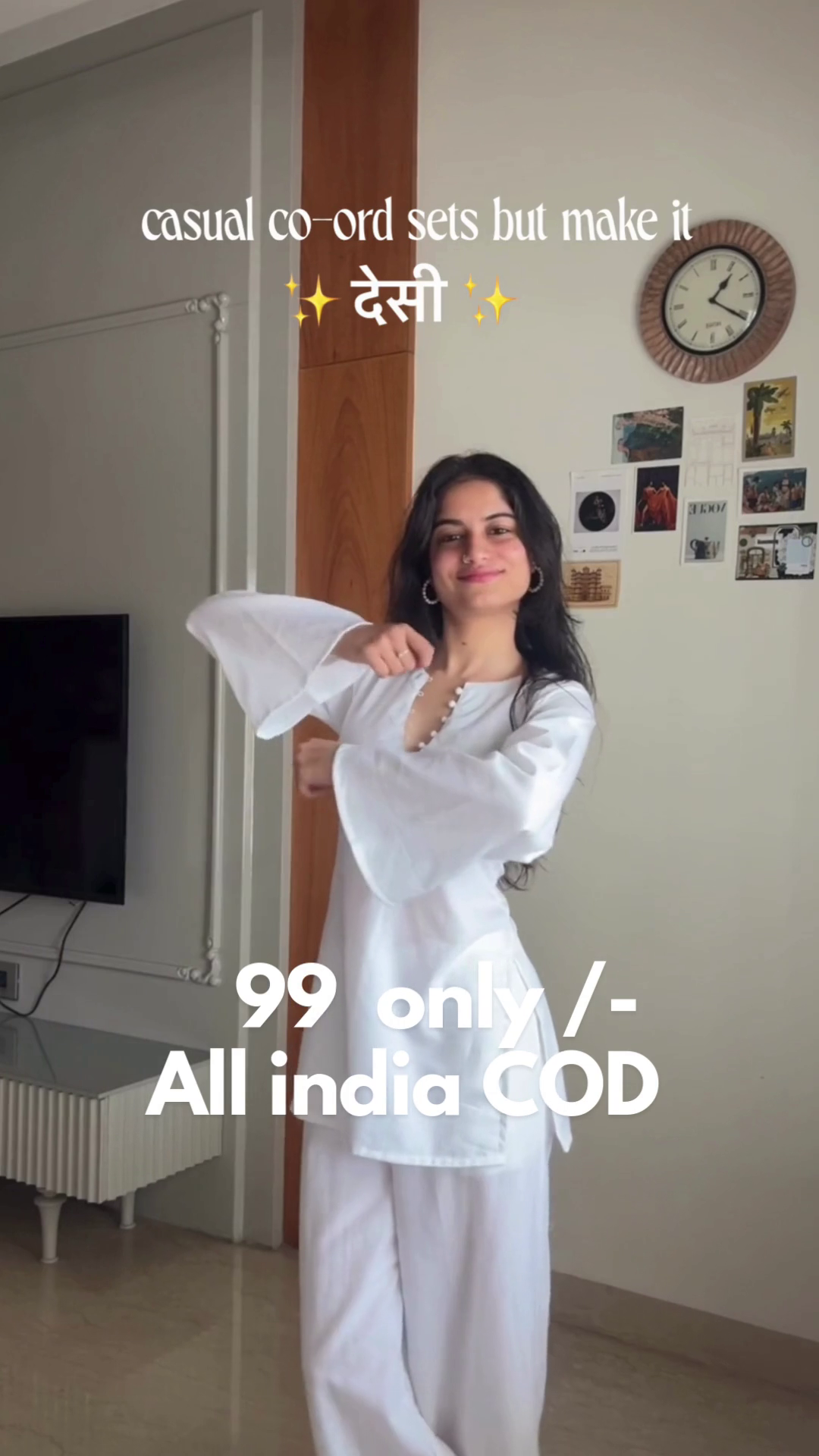 White Ethnic Co-Ord Set with Bell Sleeves