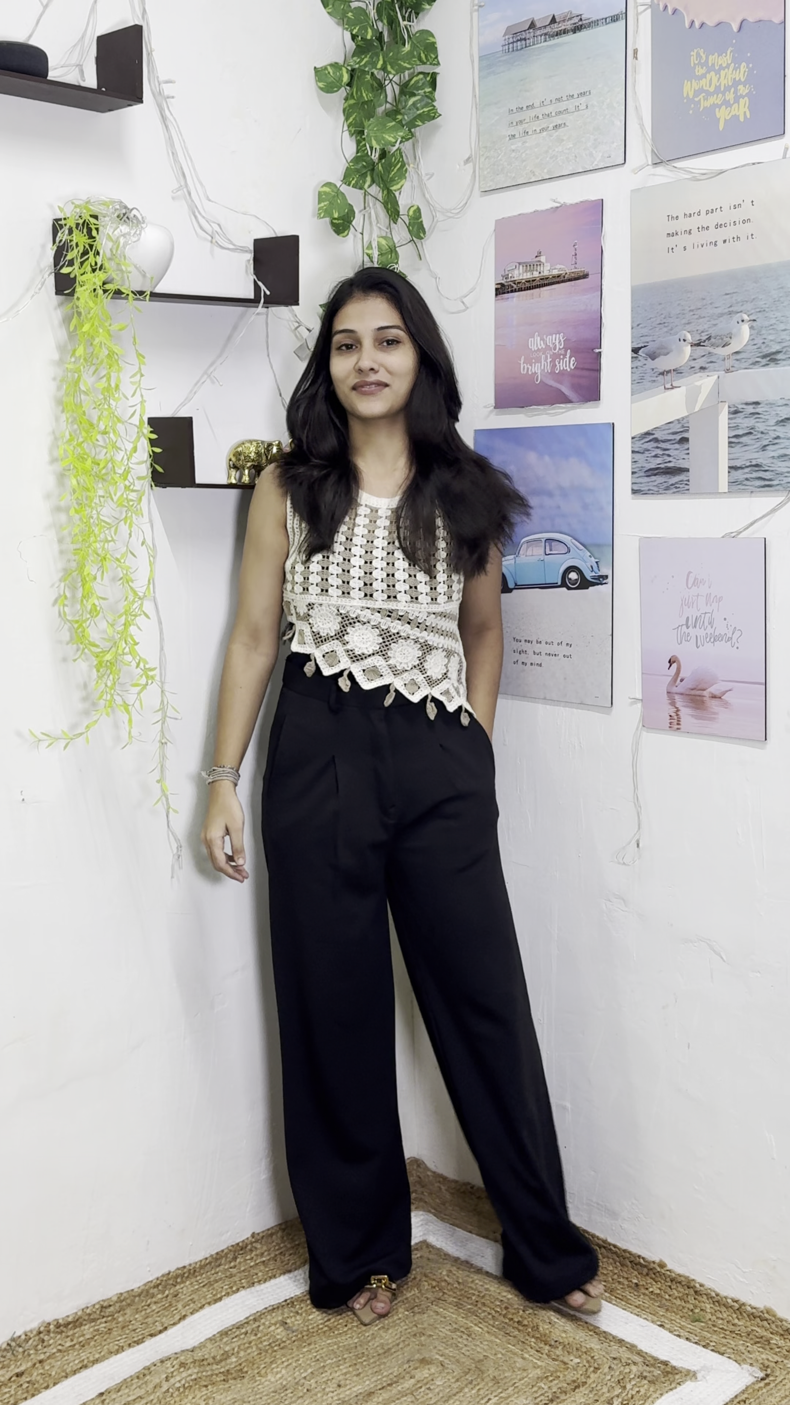 Women's Black Crochet Knit Top