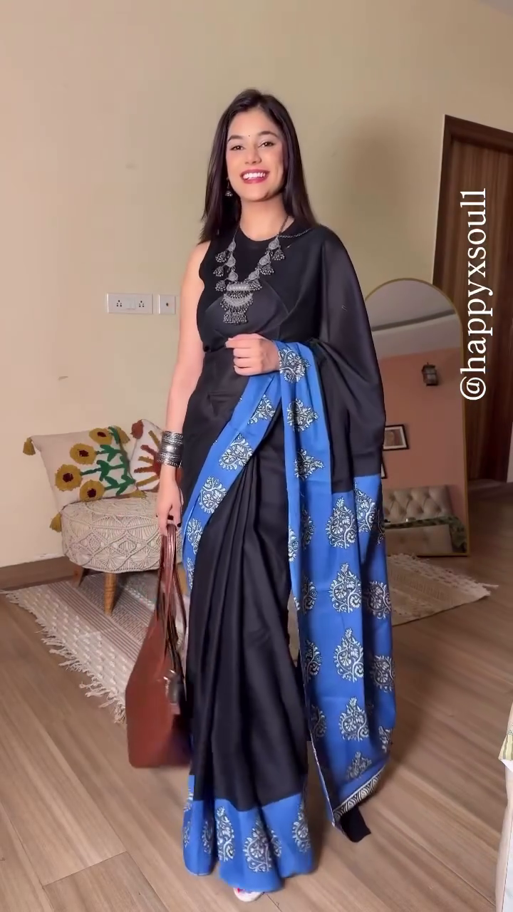 Rust Brown Floral Print Designer Saree