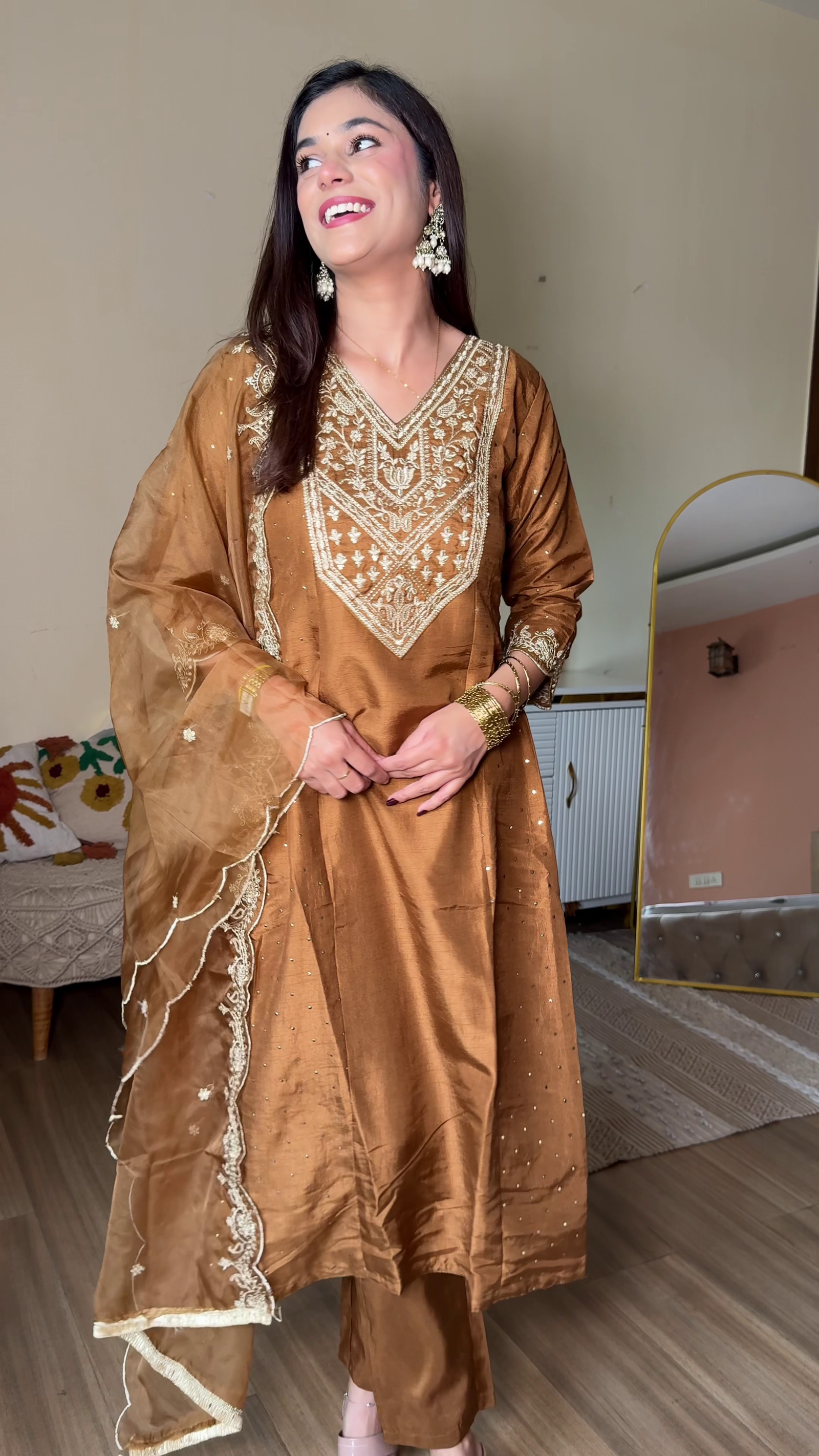 Silver Grey Festive Kurta Set with Pink Dupatta