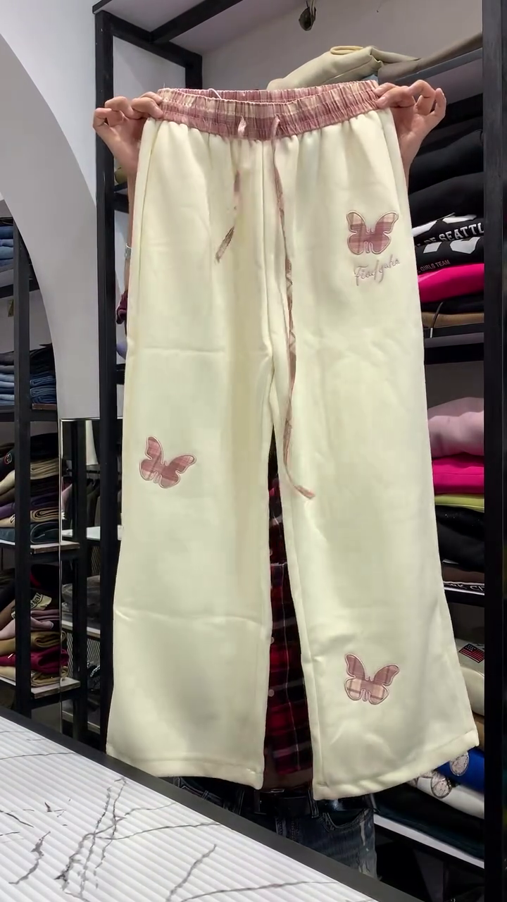 Grey Butterfly Print Wide-Leg Lounge Pants