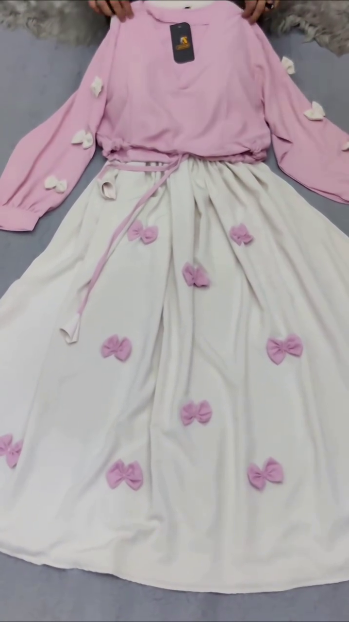 Pink & White Bow Embellished Maxi Dress