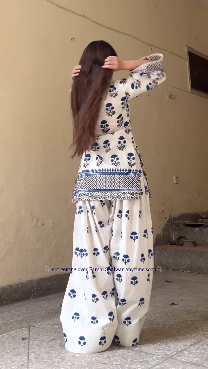 White & Blue Floral Printed Farshi Salwar Kurta Set