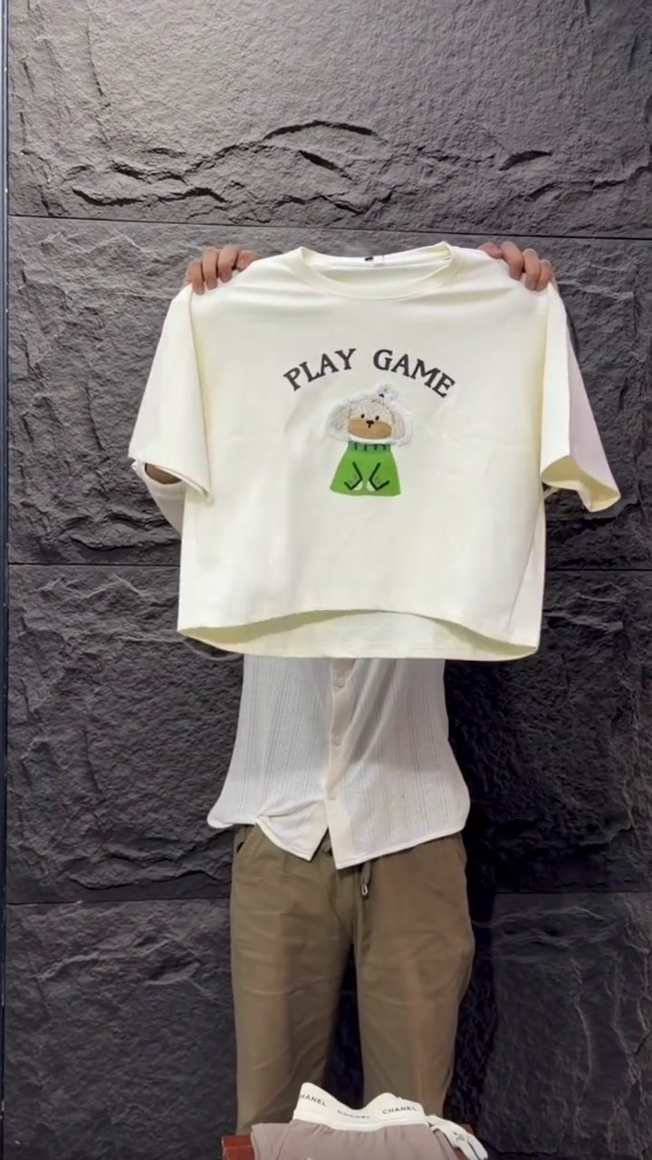 Cream Colour Oversized Graphic Crop T-Shirt