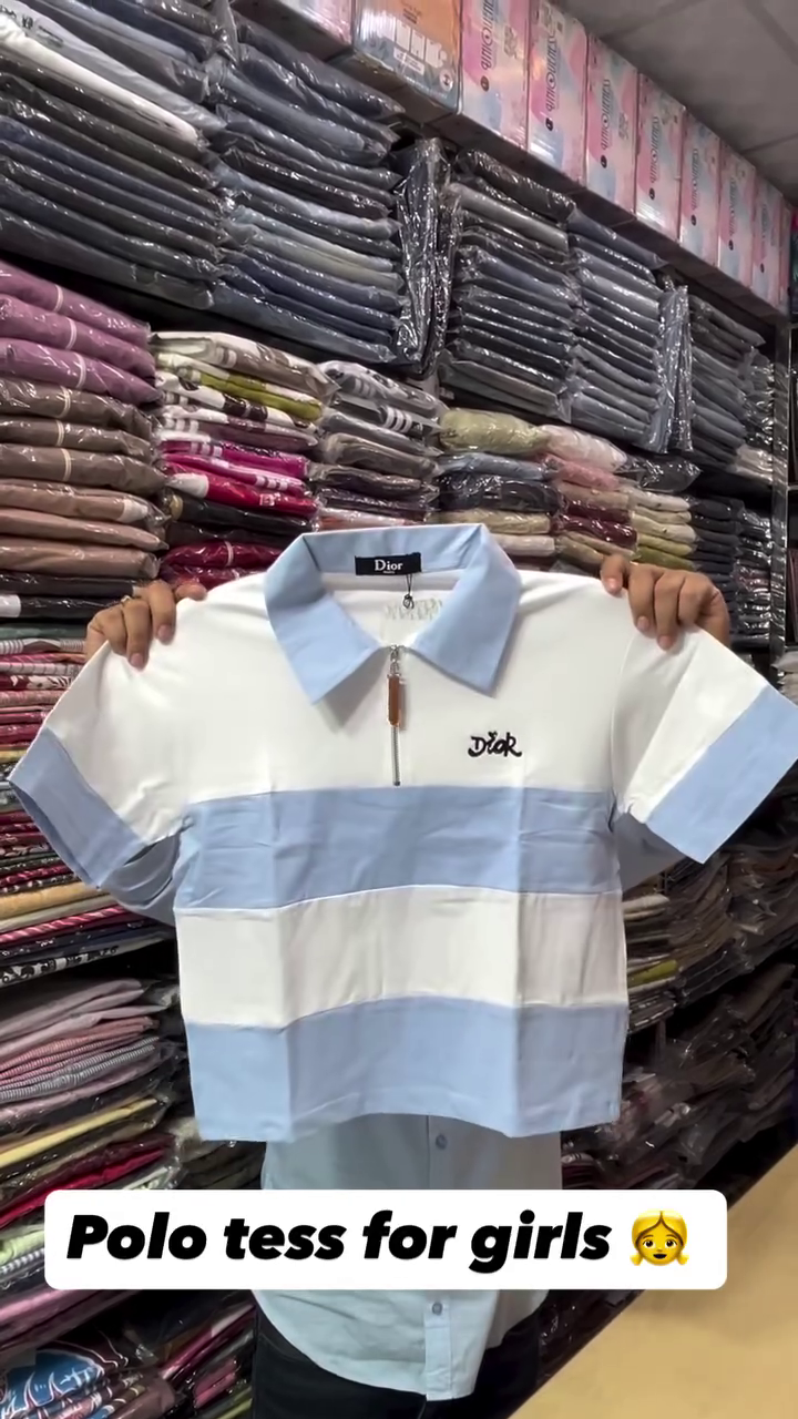 Pink & White Half Zip Striped Polo Crop T-Shirt